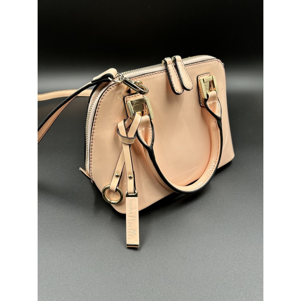 Simply Noelle Blush Pink Patent Vegan Leather Dome Satchel Crossbody Bag